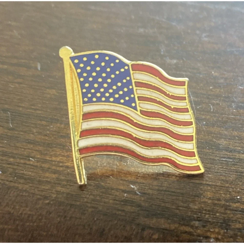 Vintage C. Sanders Gold Tone American Flag Collectible Lapel Pin ELECTION
